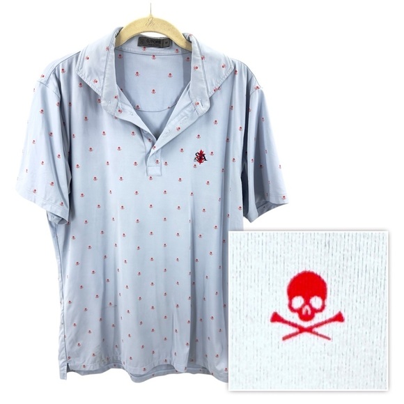 G/Fore Mens Golf Polo Shirt Size M Skull & Tees Sky Blue Short Sleeve St. Albans - Picture 1 of 10
